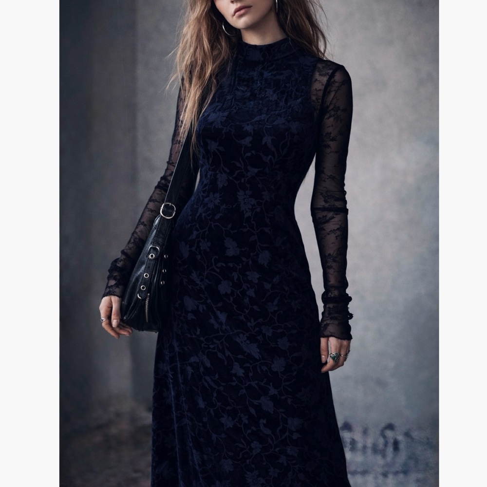Vintage Rabbit Rabbit Rabbit Design Whimsigoth Burnout Velvet Dress Blue Sz 14